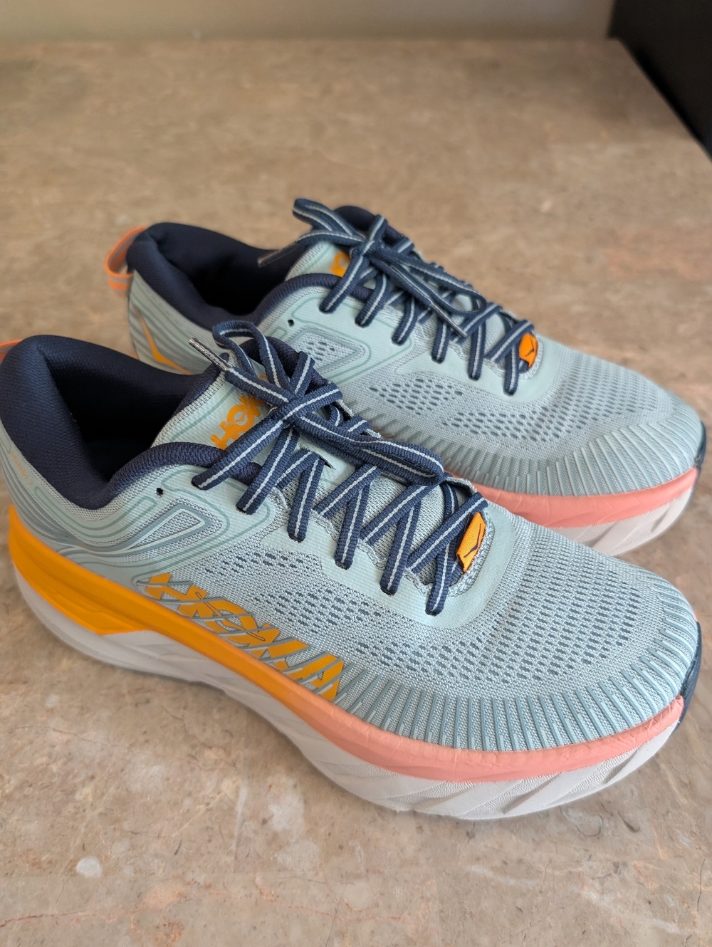 Hoka One One Bombi 7 Cushioned Running Shoes Navy/Light Blue Women's Size 8.5